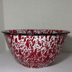 Crow Canyon Enamelware Serving Bowl Marble Style,White and Red